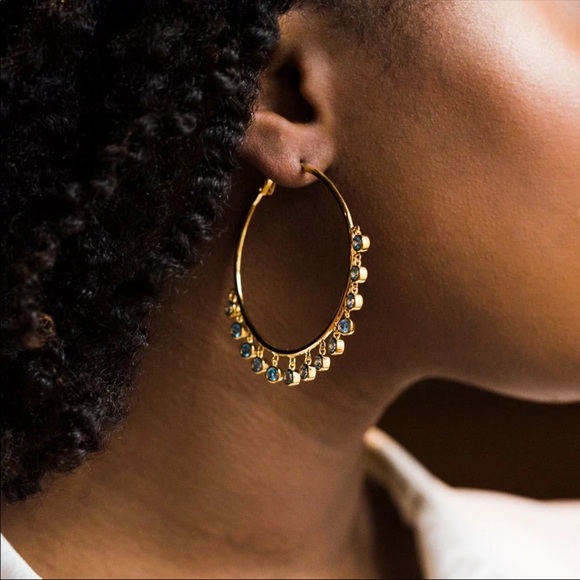 New Yellow Gold Plated Round Hoop Earrings - Picture 5 of 6